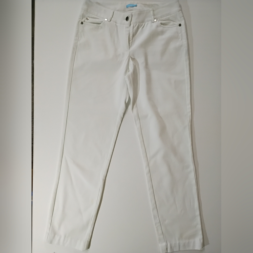 J. McLaughlin‎ Pants Womens Size 2 White Textured Stretchy Straight Leg Casual - Picture 4 of 8